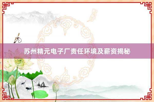 苏州精元电子厂责任环境及薪资揭秘